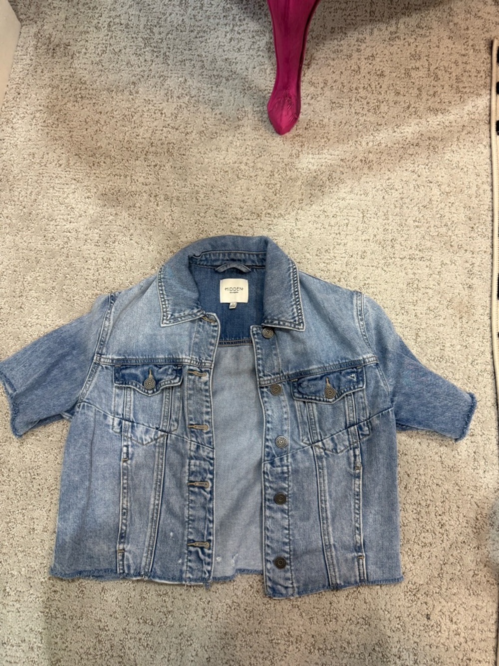 Hidden Light Wash Denim Jacket - Short Sleeve